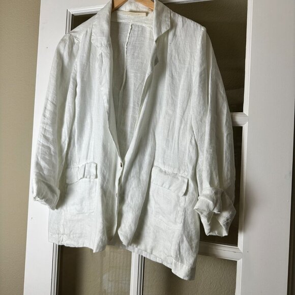 REISTOR Linen-like Cupro White Blazer Shirt Jacket Size XL - Picture 5 of 12